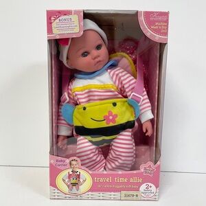 New! Kingstate Cuddly Love Travel Time Allie - Soft Baby Doll in Pink/Stripes